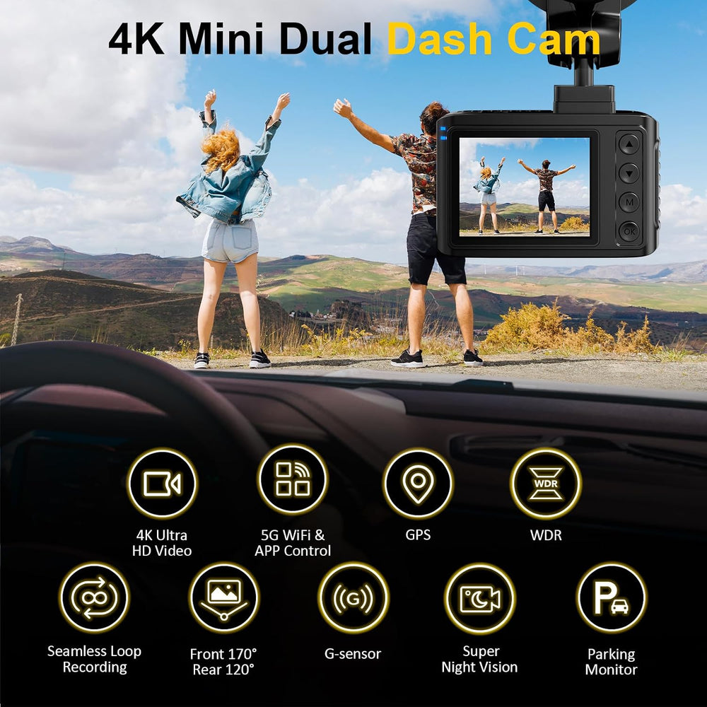 Dash Cam Front and Rear: 4K+2.5K Dual Channel Dash Cam-5GHz WiFi, GPS Dash Ca...