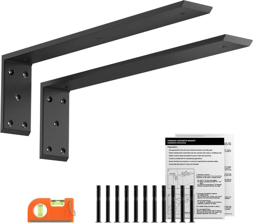 20 Inch Countertop Support Brackets 2 Pack, 3/8" Thick Floating L Brackets