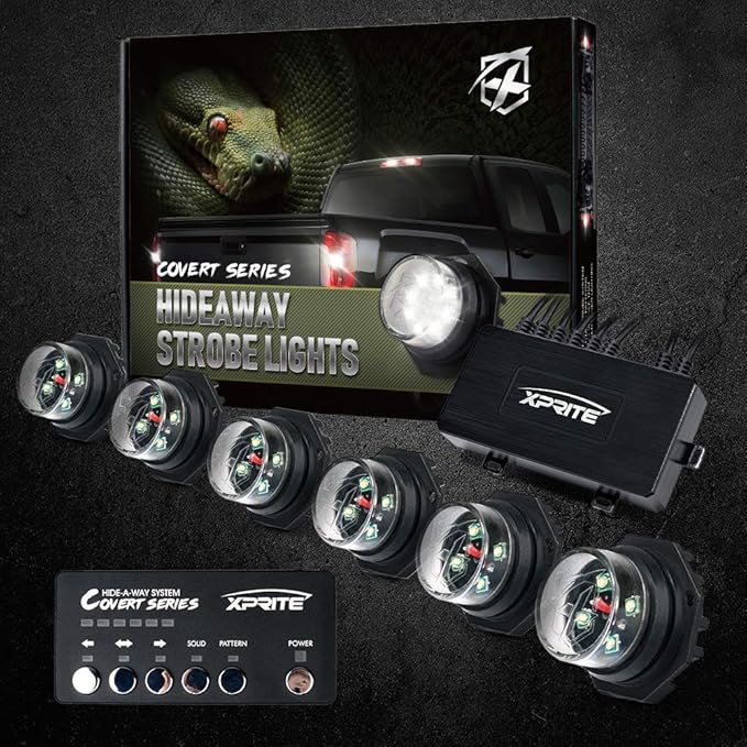 Xprite White LED Hideaway Emergency Strobe Lights Kit, 20 Flashing Modes (6 PCS)
