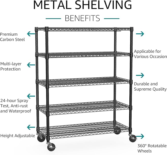IZEUK Garage Shelving Wide Storage Shelves 5 Tier Metal Shelves Heavy Duty