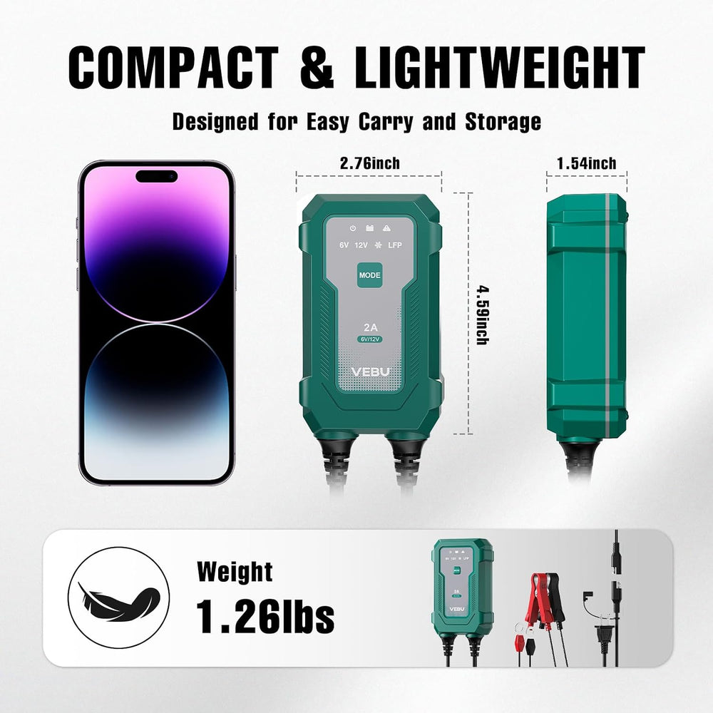 Smart 2A 6V/12V Battery Charger Maintainer - Auto Desulfator & Winter Mod...