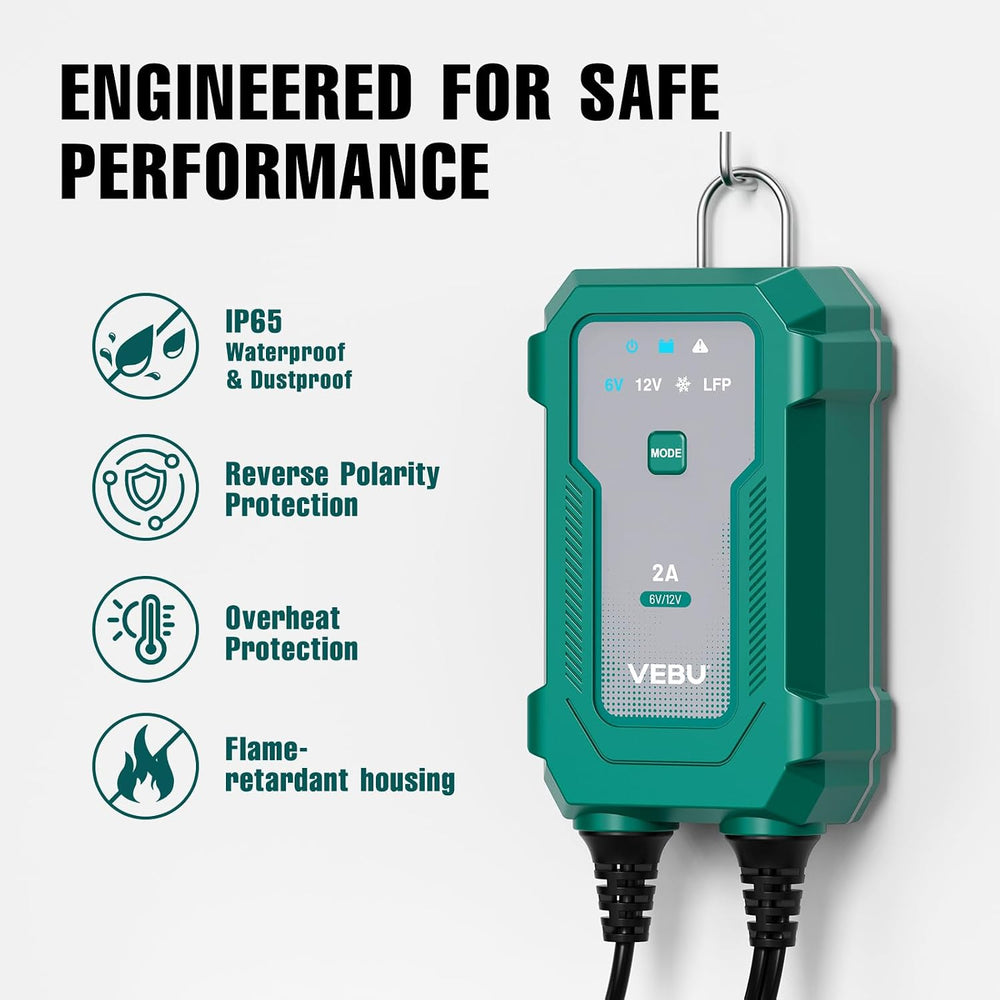 Smart 2A 6V/12V Battery Charger Maintainer - Auto Desulfator & Winter Mod...