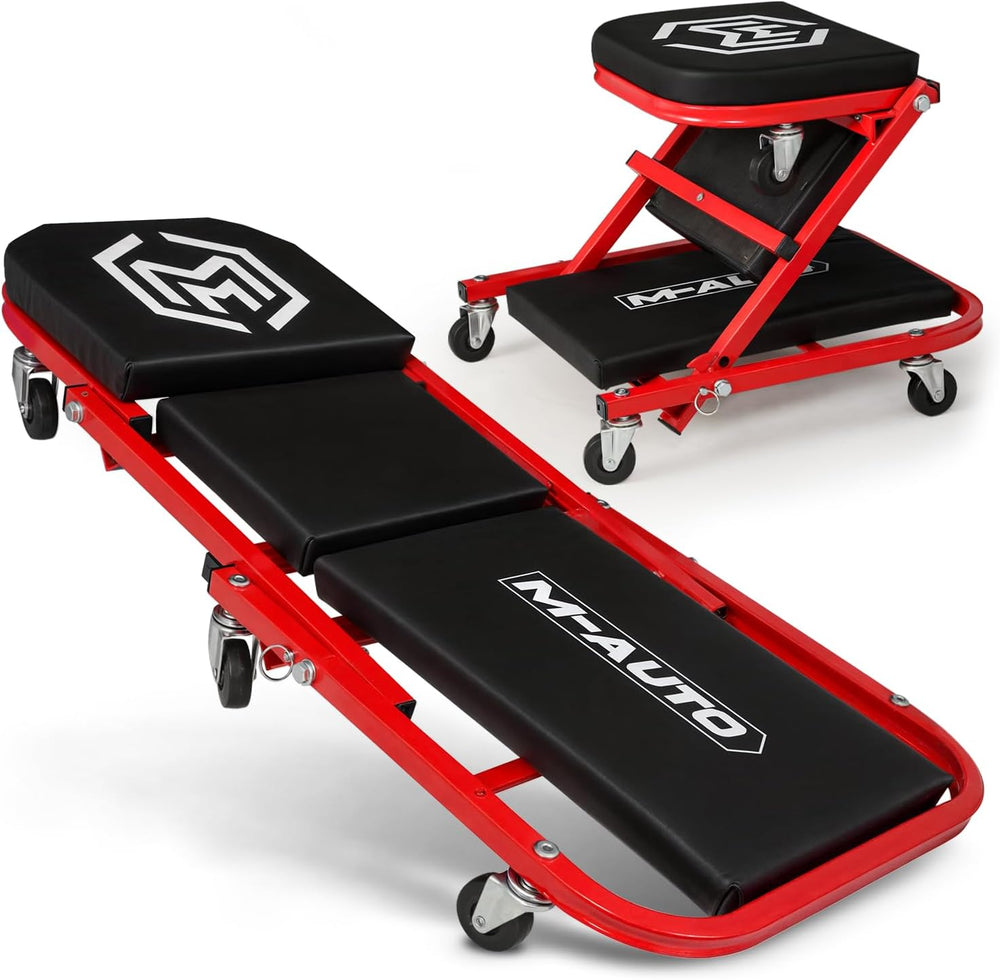 M-AUTO 40-Inch Folding Creeper Rolling Seat, All-in-One Adjustable Roller