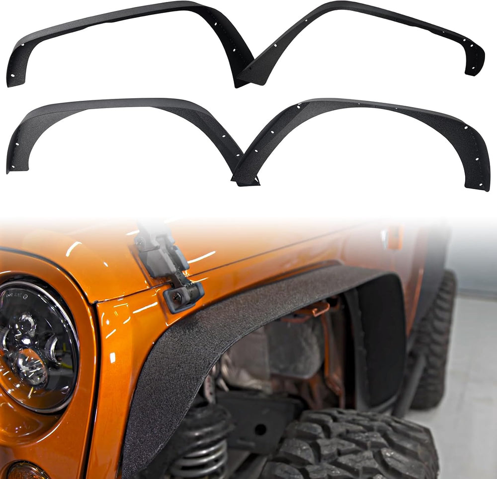 MONOKING 4PCS Flat Fender Flares for 2007-2018 Wrangler JK JKU 2 & 4-Door...