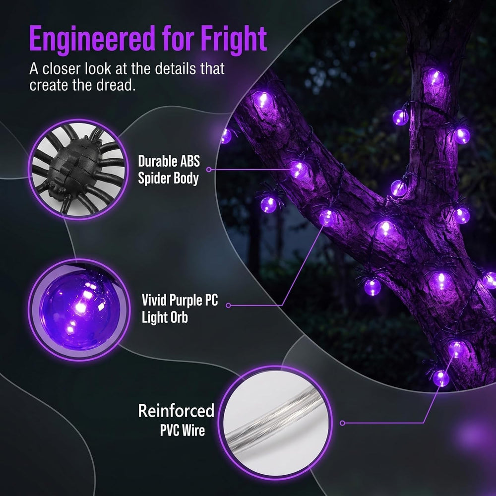 Halloween Lights Outdoor/Indoor,20FT 40LED Purple Spider String Lights