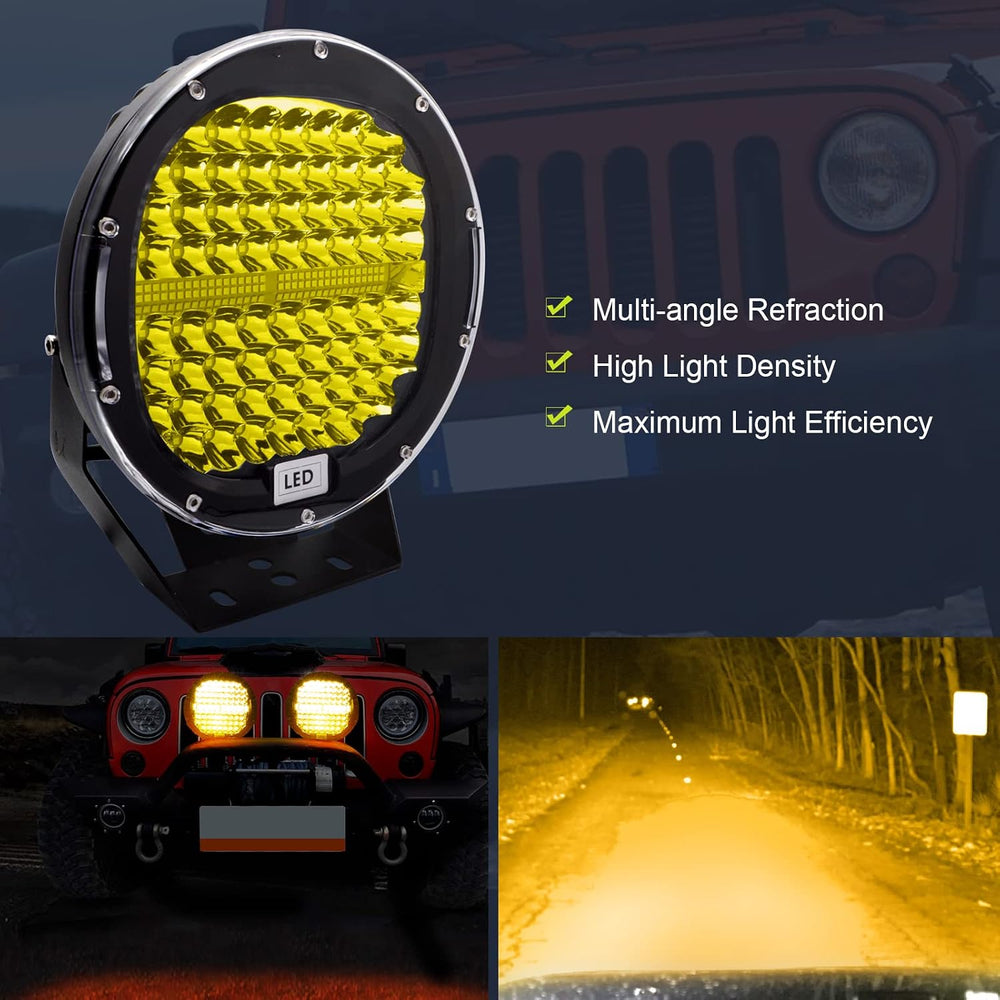 Safego 9inch round led light bar 2Pcs Amber round offroad lights 408W Waterpr...