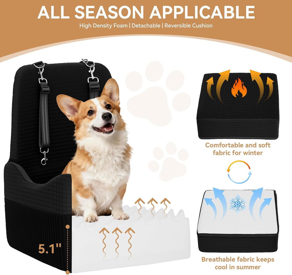 PETSFIT Dog Car Seat with Patented Safety System, 5" Elevated Cushion