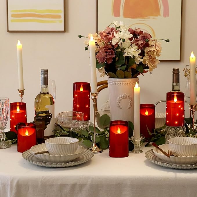 NURADA Flickering Flameless Candles: Built-in Star String Lights Battery Oper...