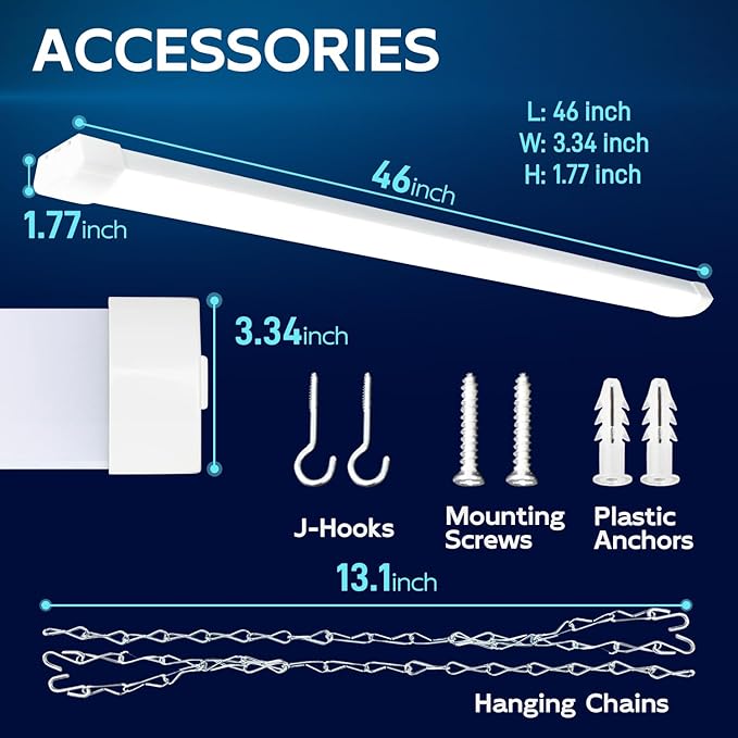 hykolity 4FT 120W LED Shop Light Linkable, 5000K Utility Shop Lights