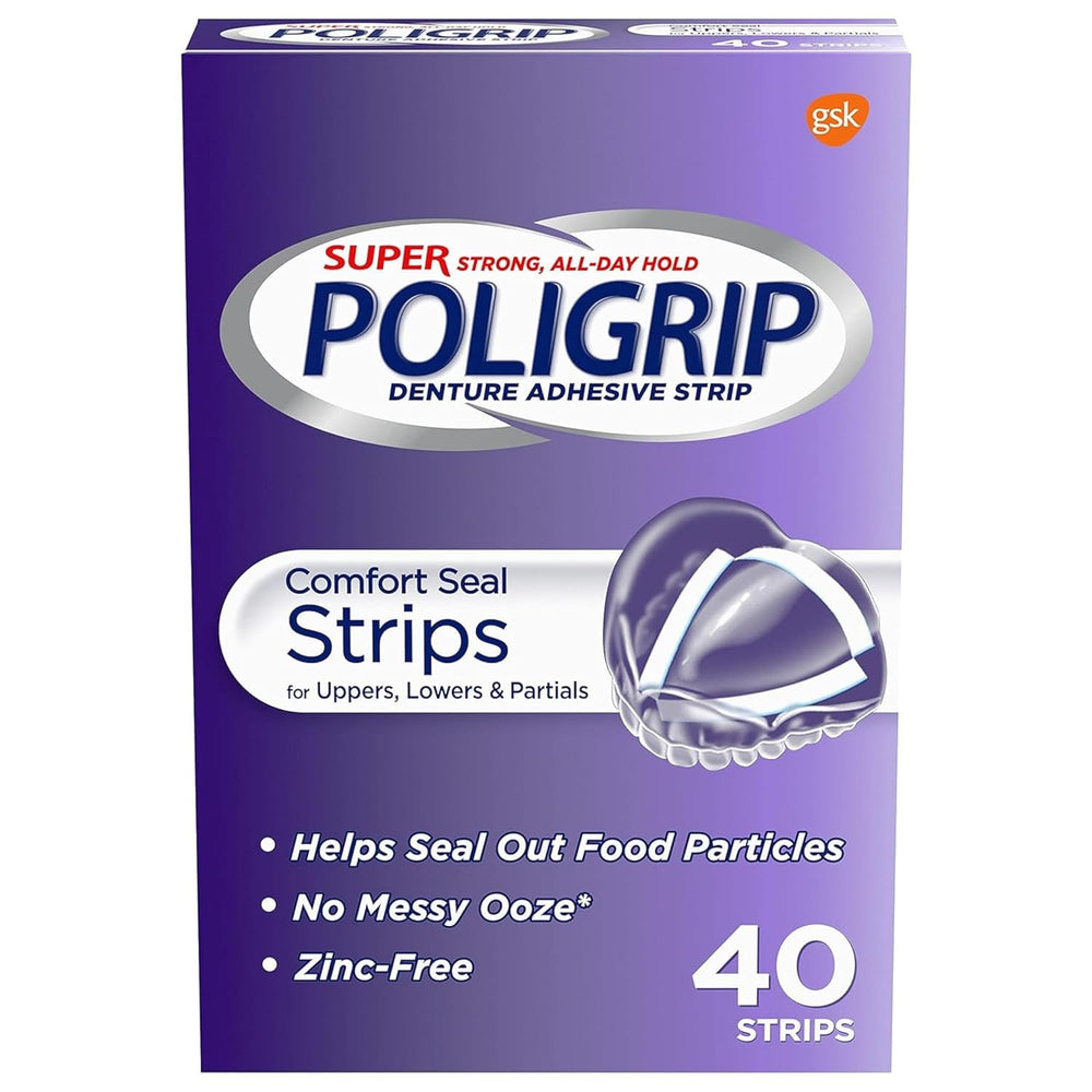 Super Poligrip Comfort Seal Strips Denture Adhesive - 40 Strips (Pack of 6)