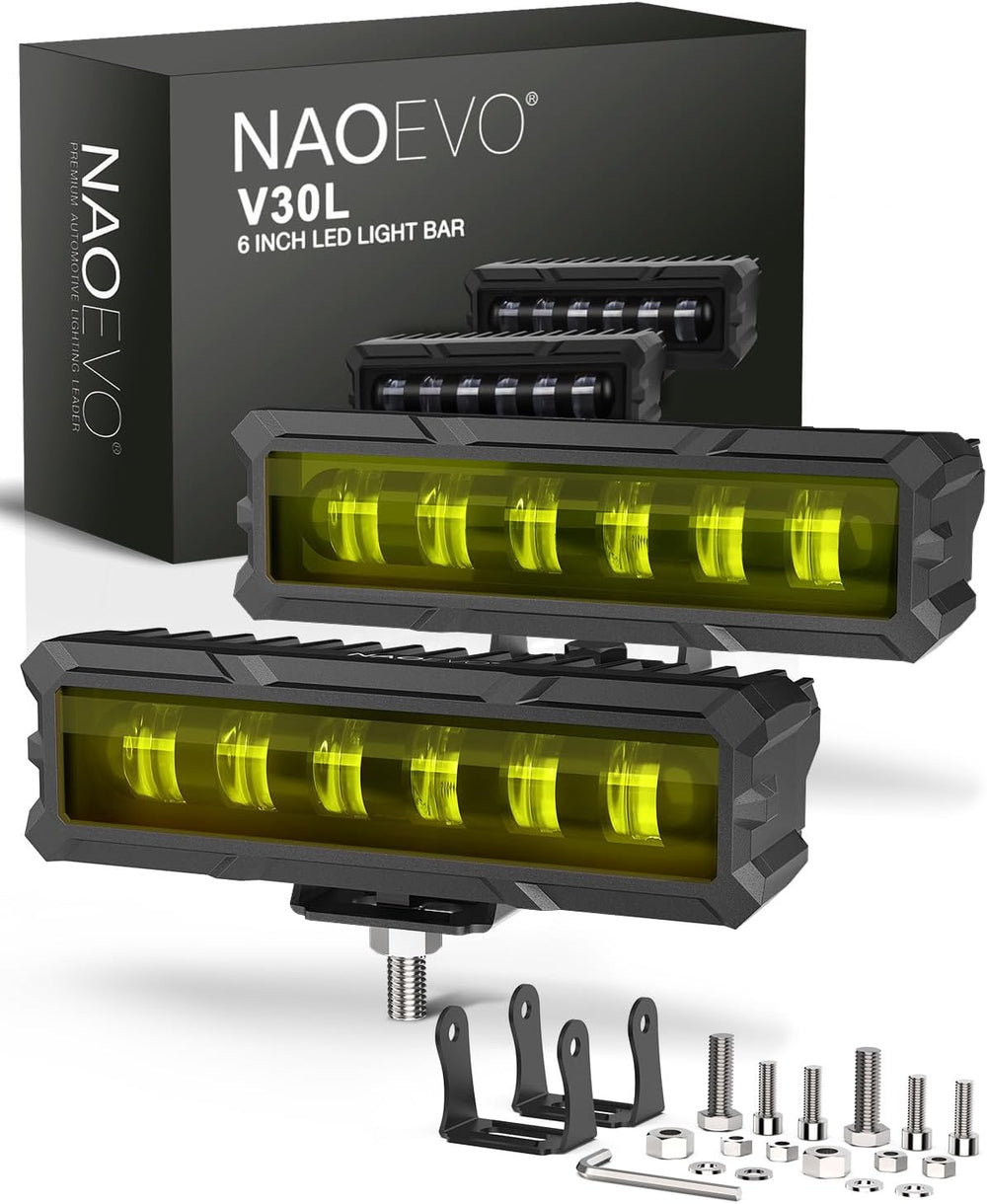 NAOEVO 6 Inch Yellow LED Light Bar, Lens Spot LED Fog Lights, Yellow