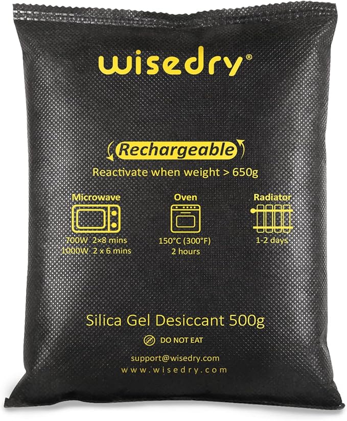 wisedry 4 x 500 Grams Rechargeable Silica Gel Car Dehumidifier, Microwave Fast