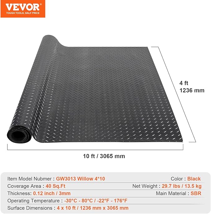 VEVOR Diamond-Plate Flooring Roll, SBR Rubber Mat, Gym & Garage Industry