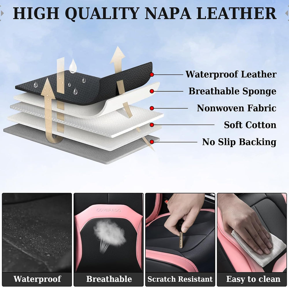 Coverado Car Seat Covers Full Set, Waterproof Nappa Leather Seat Covers for C...