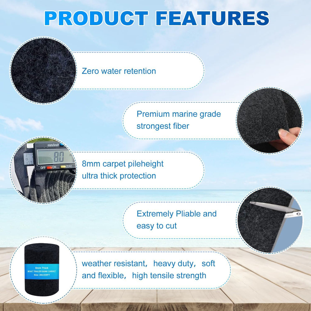 20inchx20FT- 25oz,Thicken Boat Trailer bunk Carpet, Marine Carpet Built for U...