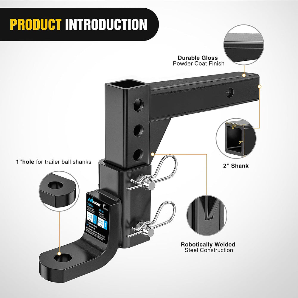 Nilight 8-Position Adjustable Trailer Hitch Ball Mount Fits 2 Inch Receiver w...