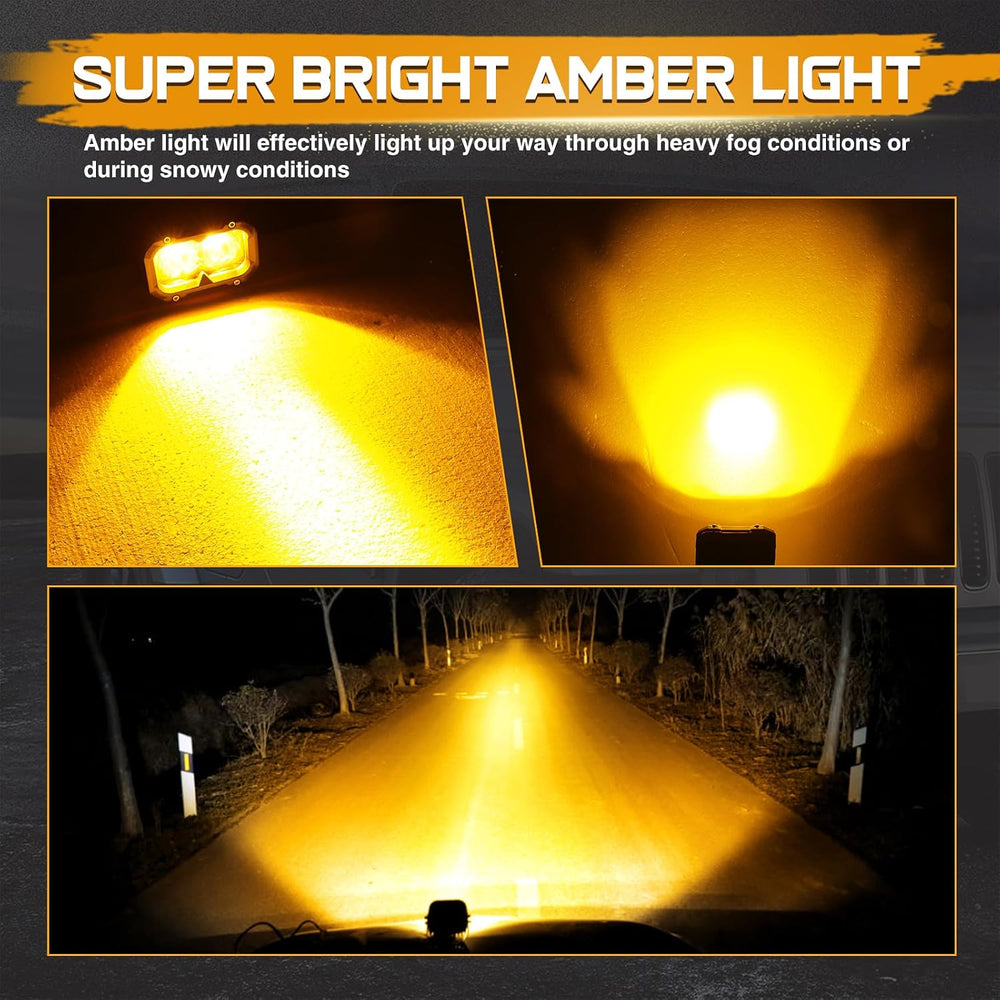 Amber LED Fog Lights, 2Pcs 4 Inch LED Pods Yellow Spot Driving Light 80W Ditc...