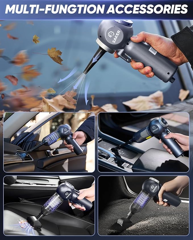 Saker 6 in 1 Car Vacuum Cleaner, 20000PA Handheld Vacuum Cordless Rechargeable