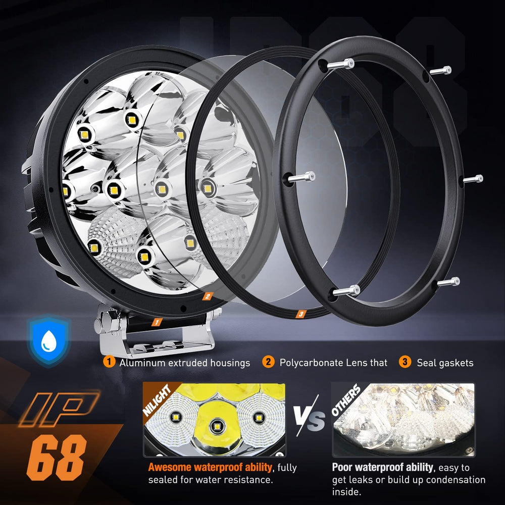 Nilight Pro Series 5.7 Inch Round LED Driving Offroad Light 50W 6500LM