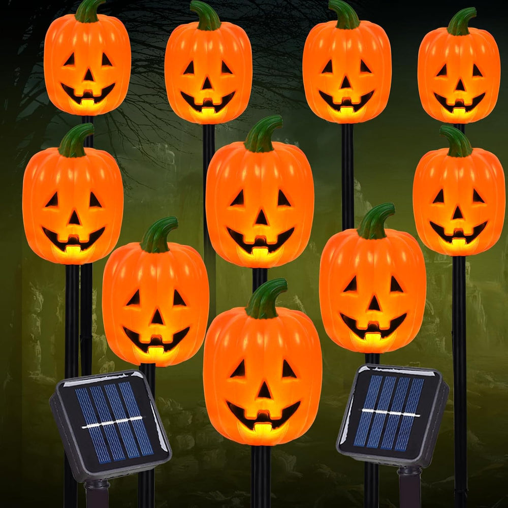BRIGHTDECK Halloween Pumpkin Stake Lights, Set of 10 Decorative Solar Pumpkin...