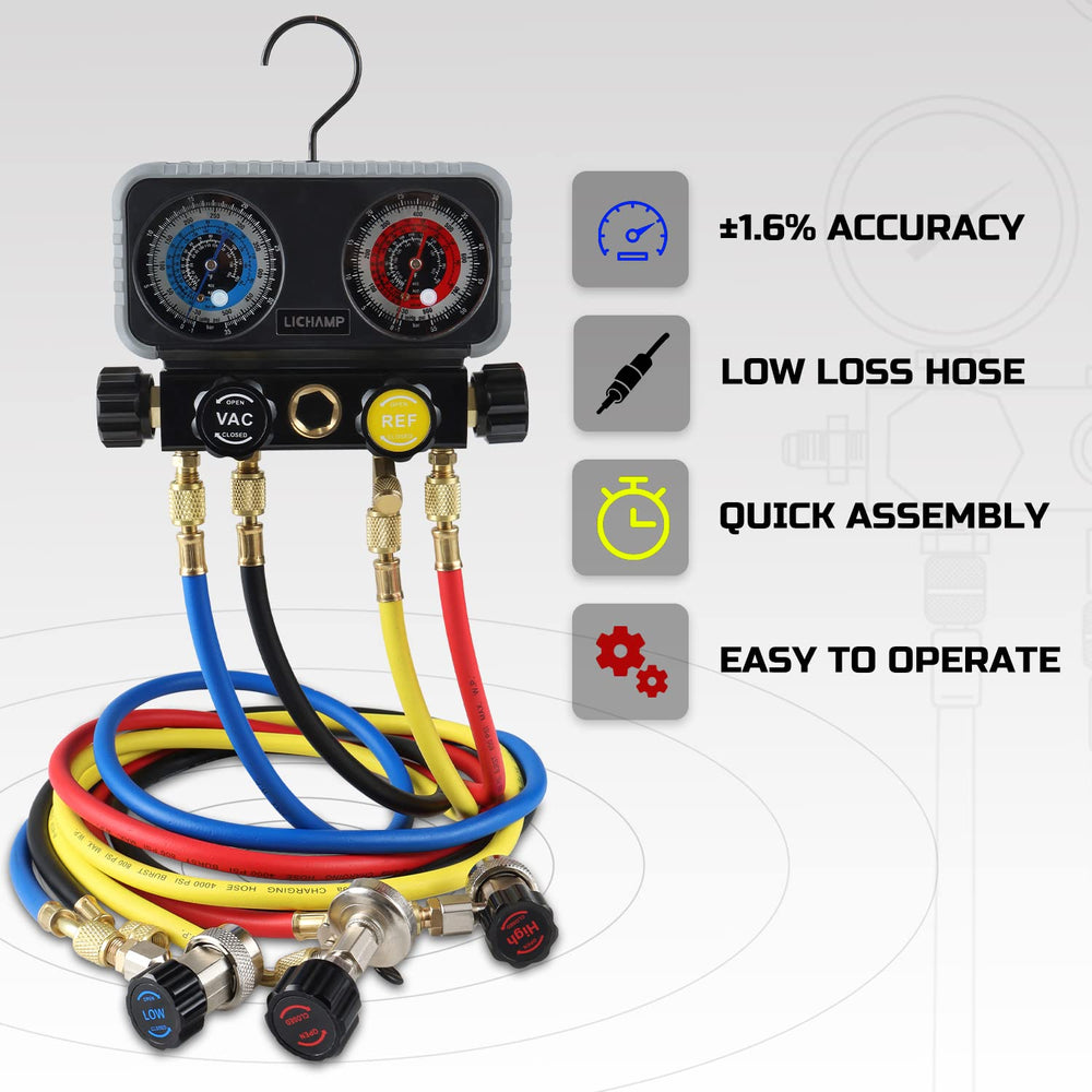 Lichamp HVAC R410A Manifold Gauge Set AC R134A, Freon R32 410A 134A Diagnosti...