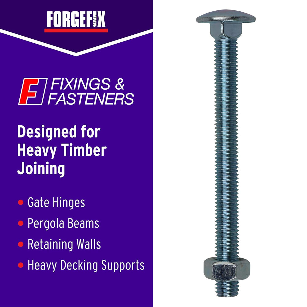 ForgeFix Carriage Bolts | M12 x 240mm | Zinc Plated | Bag 5