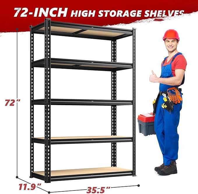 REIBII 2020LBS Storage Shelves 5 Tier Garage Shelving Heavy Duty Adjustable