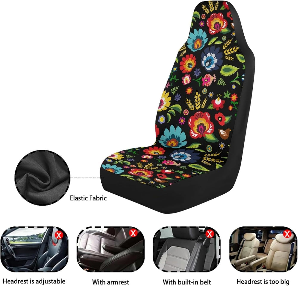 Bulopur Black Boho Floral Car Seat Covers Front Seats Only for Women Men Seat...
