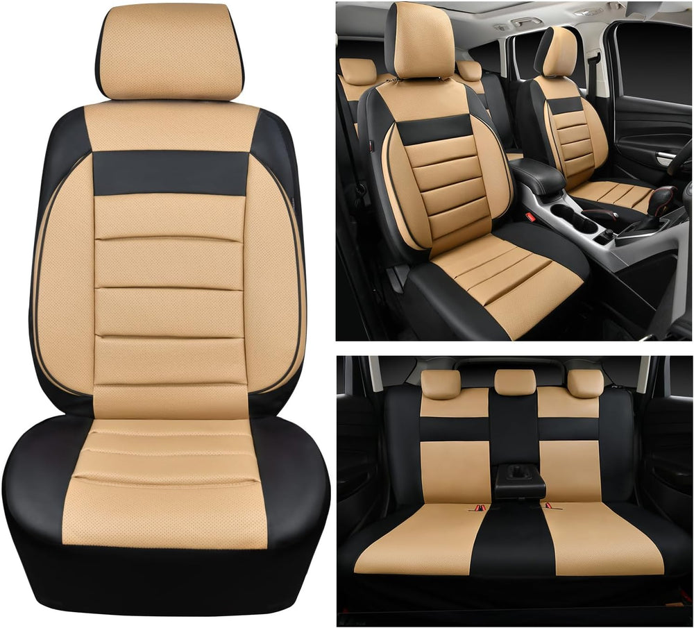 CAR PASS Leather Seat Covers Full Set Universal Water Resistant 3D Foam Back ...