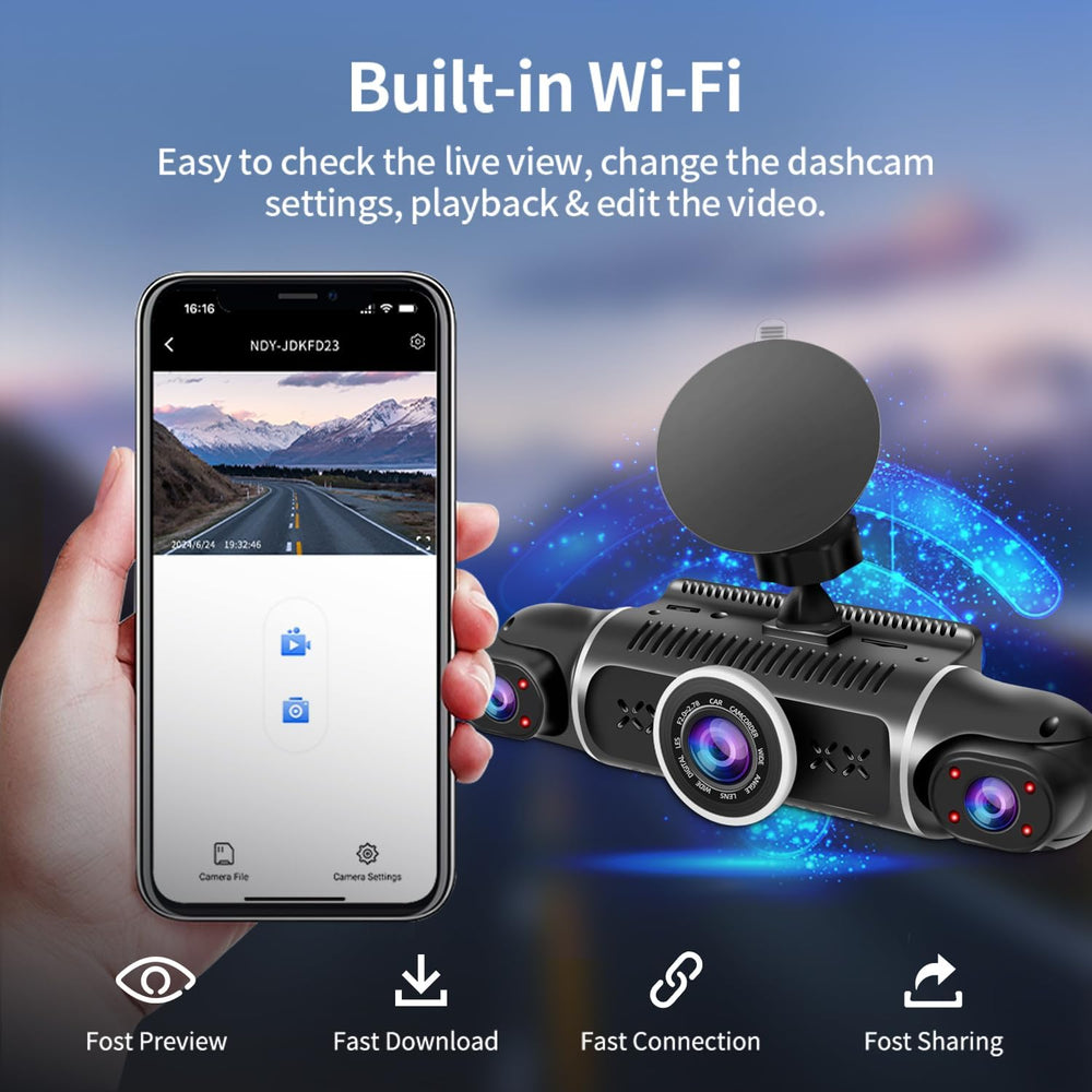 360° Dash Cam Front and Rear View 4 Channel Dash Camera FHD 2K+1080Px3 for Ca...