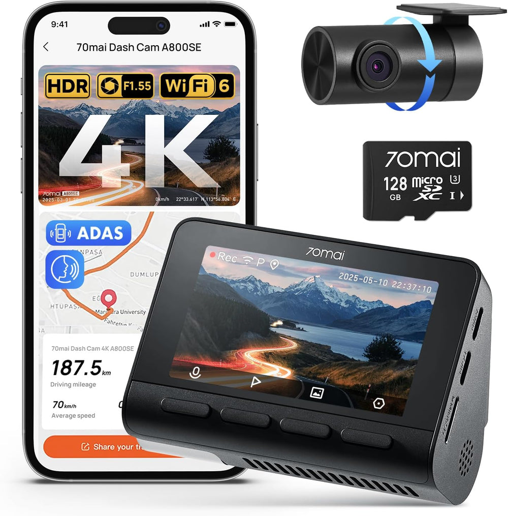 70mai 4K Dash Cam Front and Rear, Built in Wi-Fi 6 & GPS Car Camera, Supe...