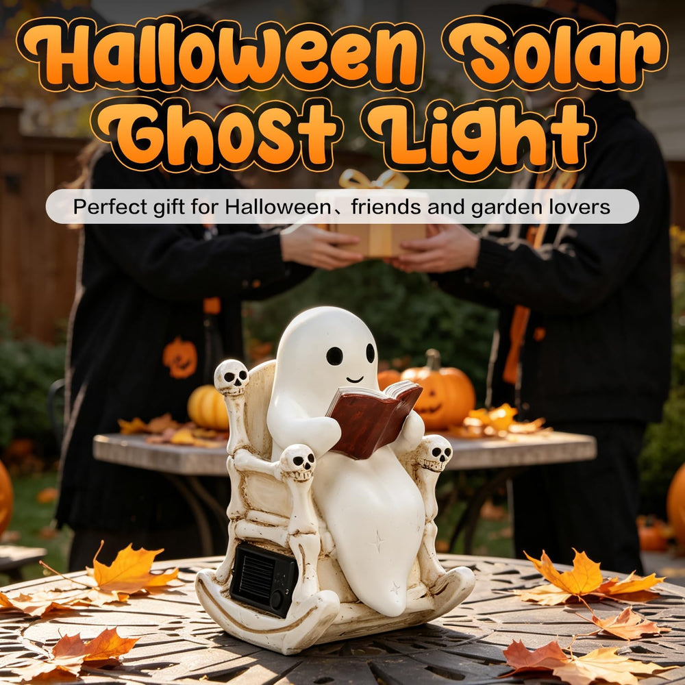 Solar Halloween Outdoor Light 7.4" Ghost Statue Skull Throne Garden Decor