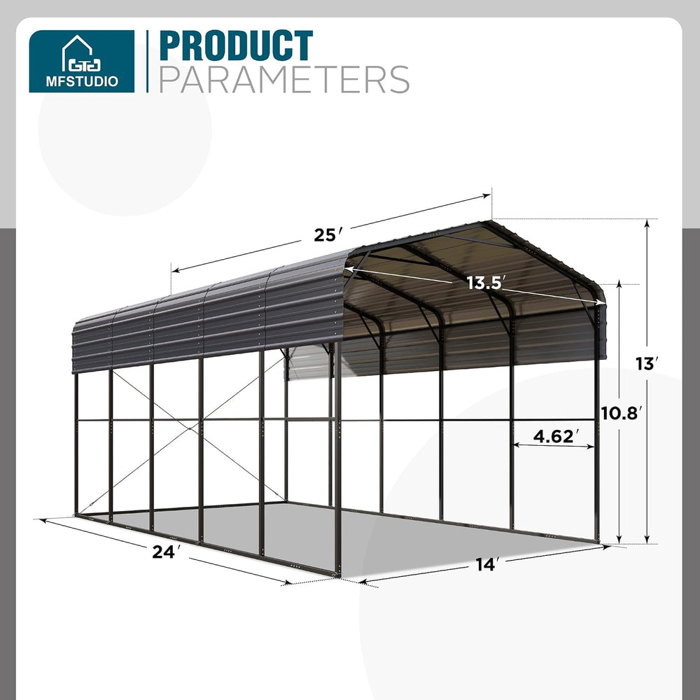 MFSTUDIO Metal RV Carport 14x25ft, Heavy Duty Carports Car Canopy Shelter
