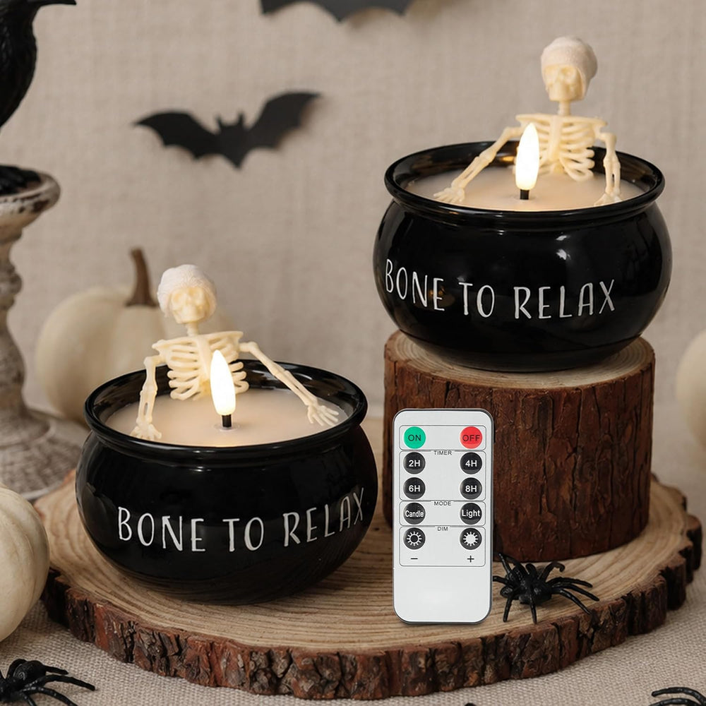 Halloween Flameless Candles 2 Pack, Skeleton Bath Battery Operated Decor
