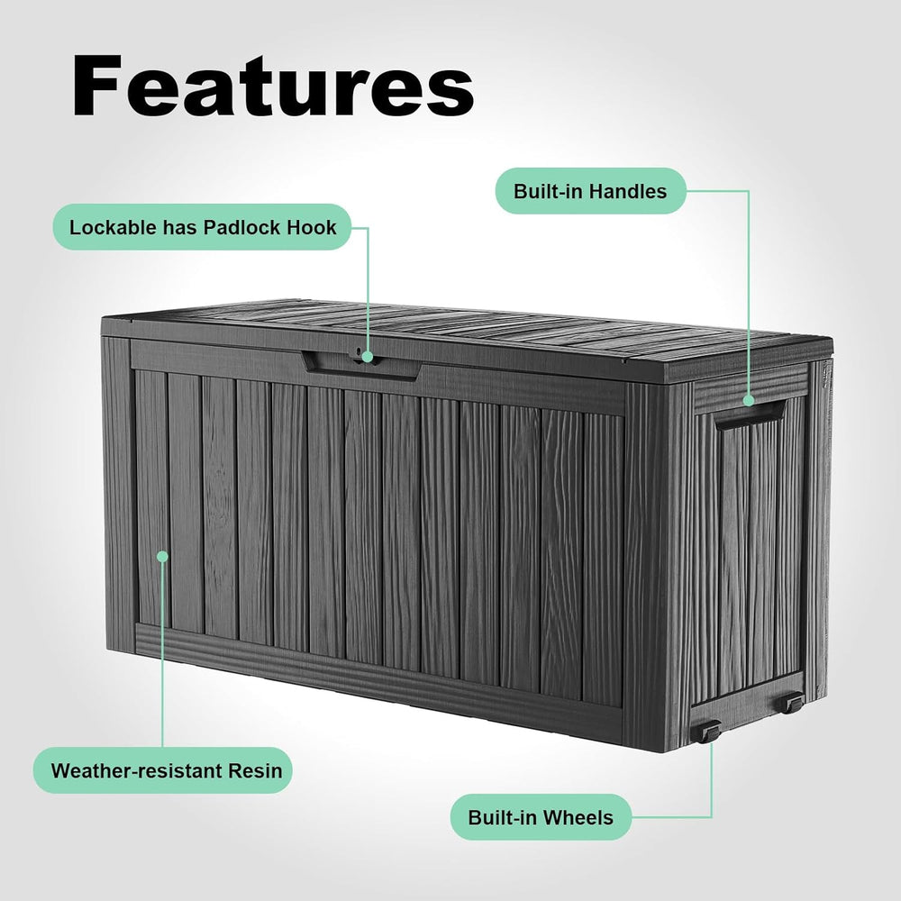 DRATO 90 Gallon Deck Boxes Outdoor Waterproof, Resin Large Lockable Storage B...