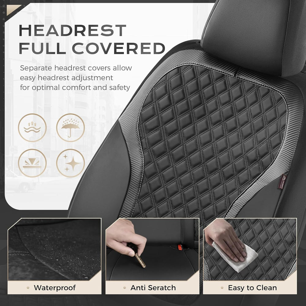 Coverado Front Seat Covers, 2-Pack Luxury Diamond Leather Car Seat Cover with...
