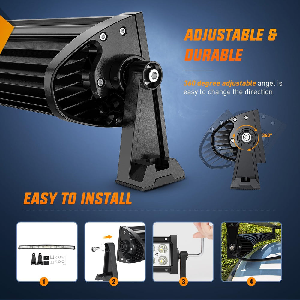 Nilight 50Inch 288W Curved Spot Flood Combo Led Light Bar Off Road Driving Li...