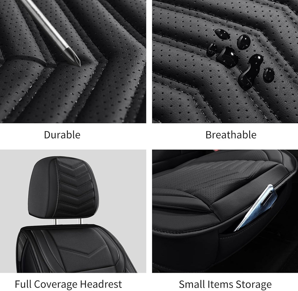 HChengkikz Front Car Seat Cover, Waterproof Faux Leather (Black)