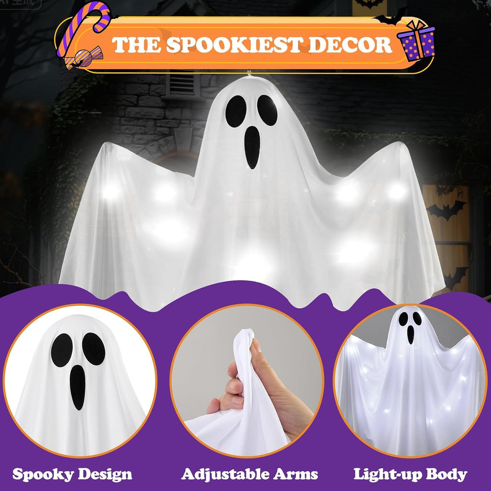 3.91FT Halloween Decorations Outdoor, White Hanging Ghost Hanging Light up wi...