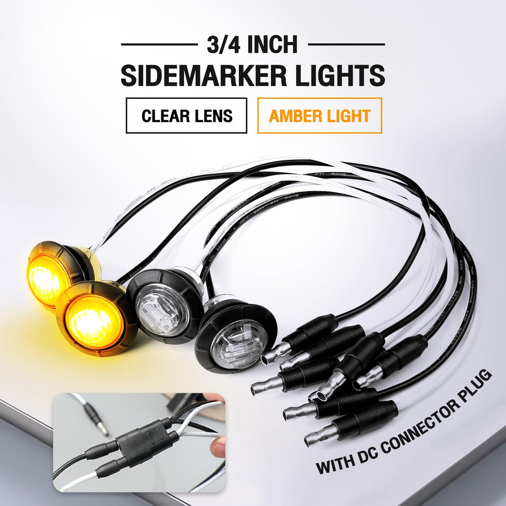 MADCATZ 3/4 Inch Round Clear Lens Amber 3 LED Side Marker Lights Clearance In...