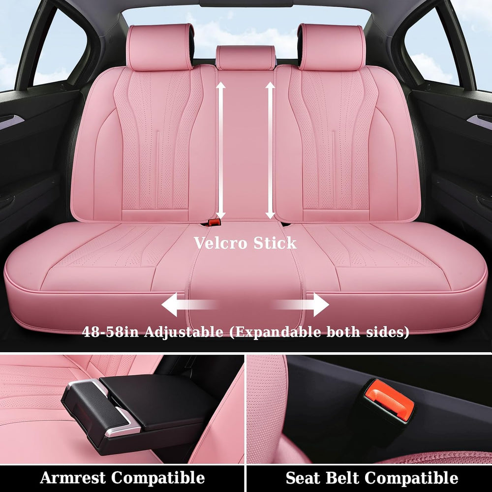 Coverado Seat Covers for Cars, Leather Car Seat Covers Full Set, Pink Waterpr...