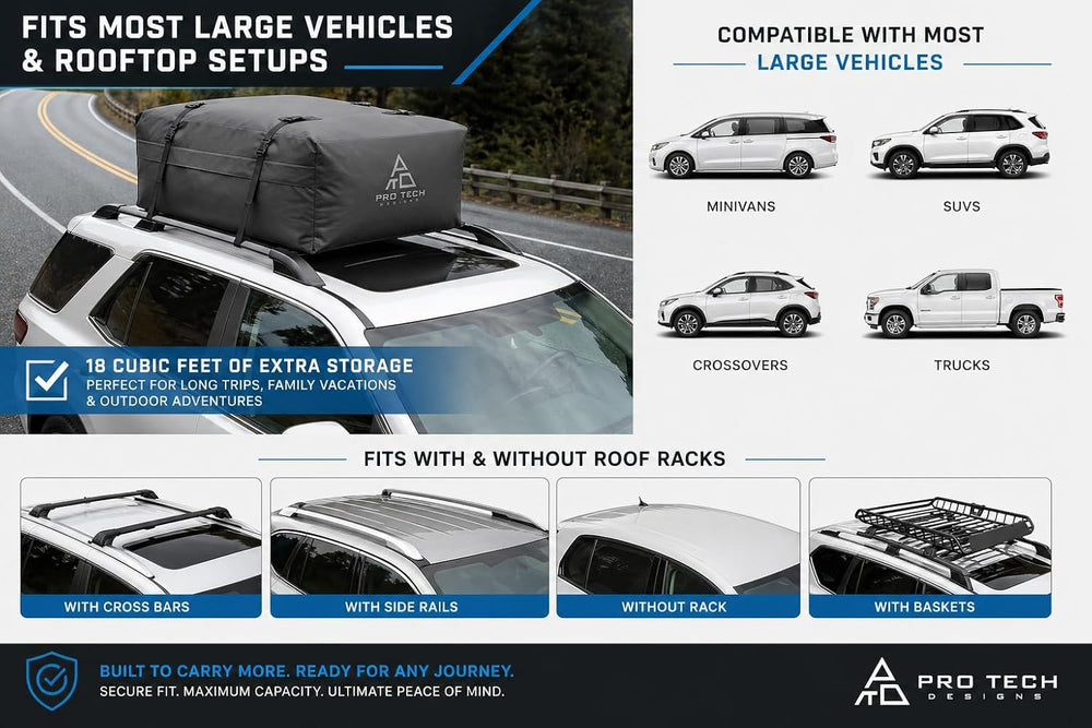 Journeyer 18 Waterproof Rooftop Cargo Carrier Bag, 18 Cubic Feet Vehicle Roof...