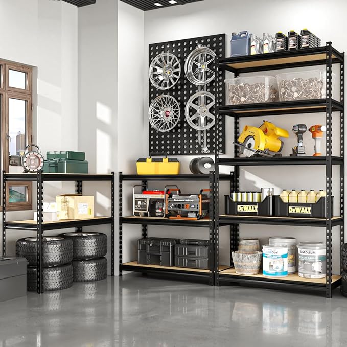 5-Tier Adjustable Metal Storage Shelves Heavy Duty Garage Shelving, Basement ...