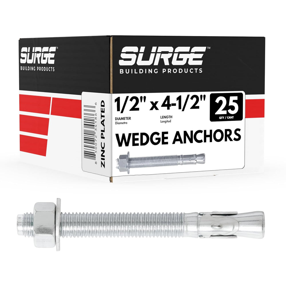 1/2" x 4-1/2" Zinc-Plated Wedge Anchors for Concrete & Cement (...