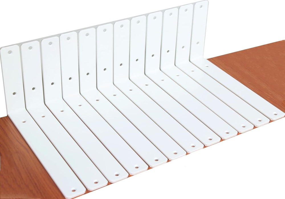 12 Pack - L 10" x H 6" x W1.5, 5mm Thick White L Shelf Bracket, Iro...