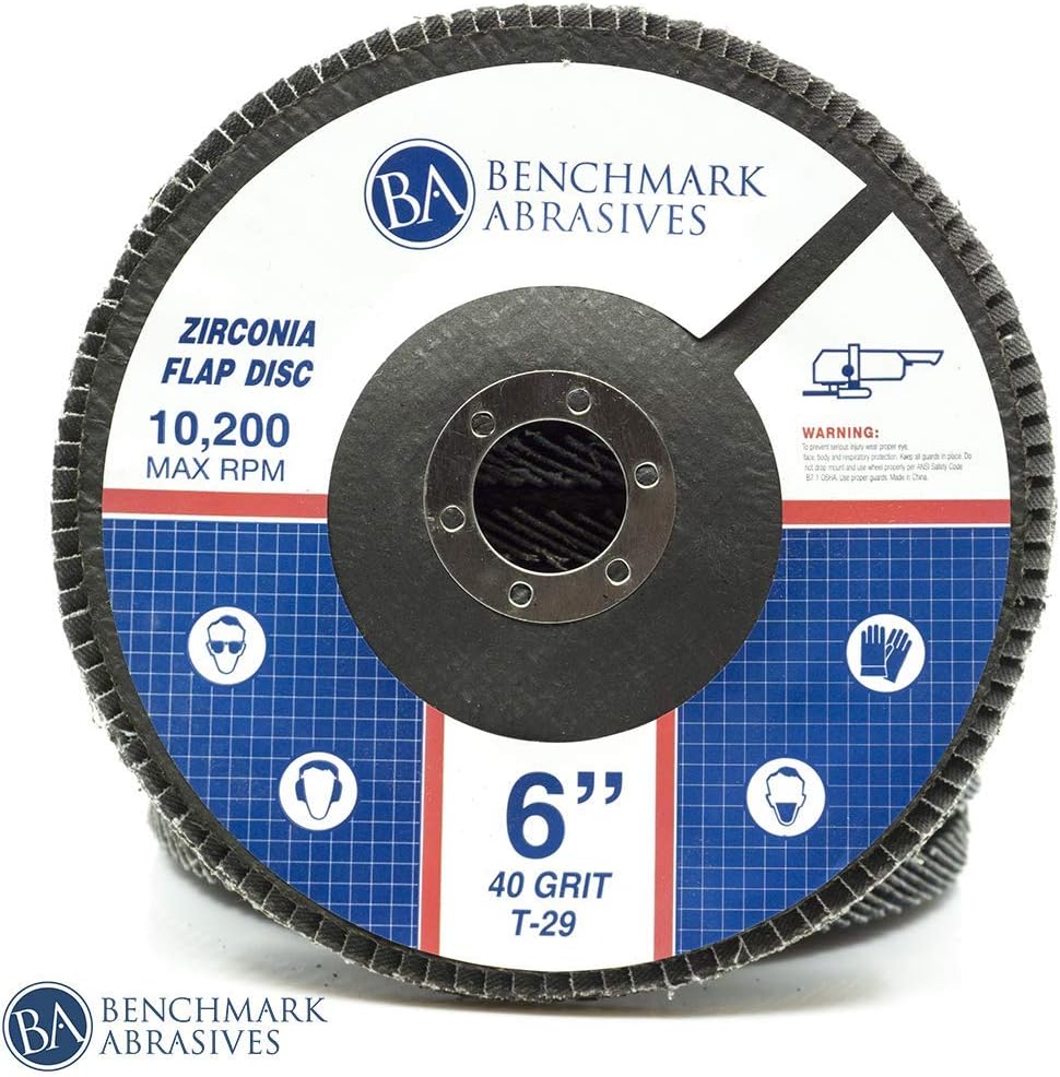 Benchmark Abrasives 6" x 7/8" Zirconia Type 29 Flap Discs, 40 Grit
