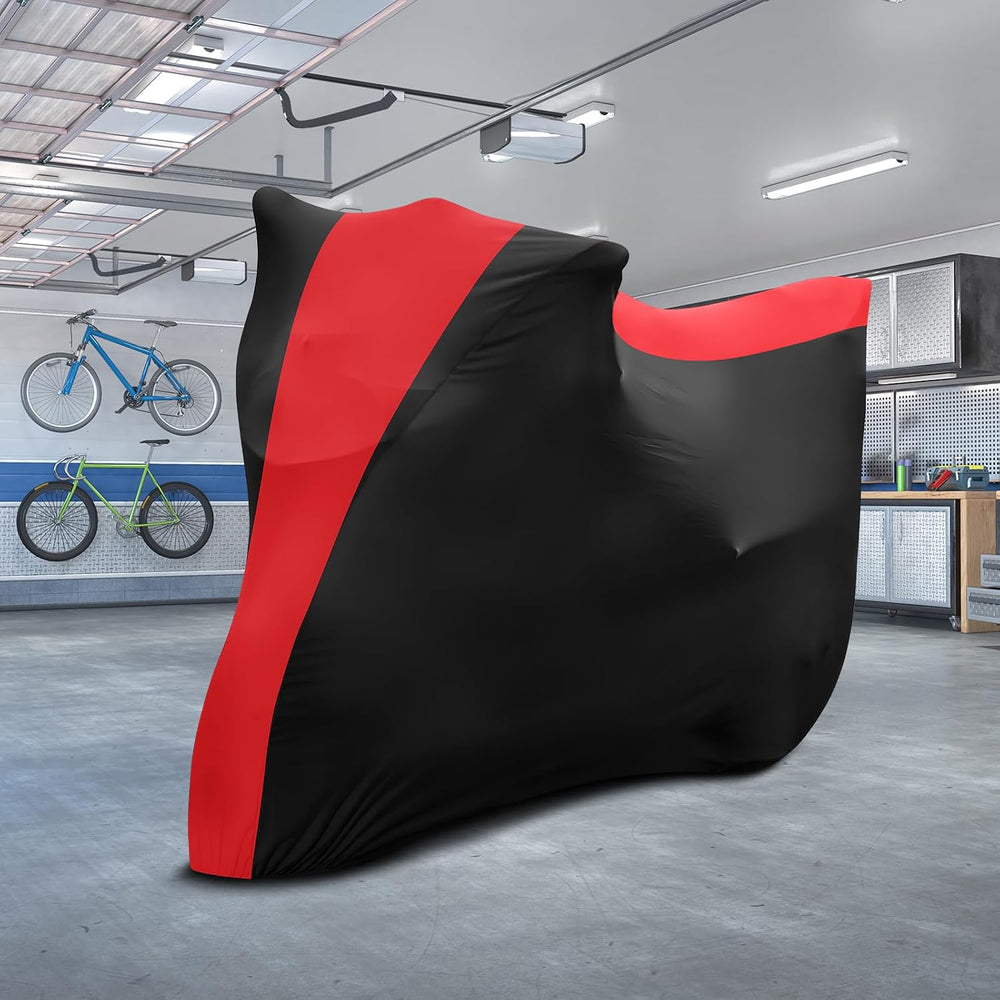 Indoor Motorcycle Cover XL, Stretch Fabric, 96 x 41 x 49 in, Black & Red