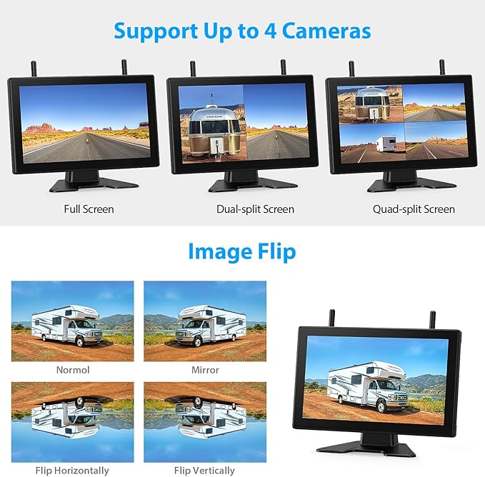 3 Magnetic Solar Wireless Backup Camera HD1080P Loop Recording 10.1 Inch