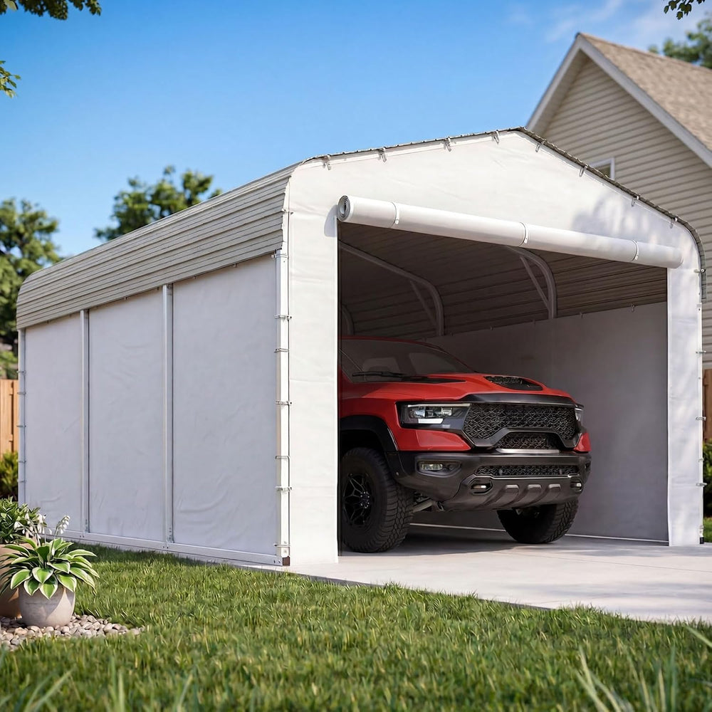 Quictent 10x15 FT Heavy Duty Metal Carport with PE Sidewalls