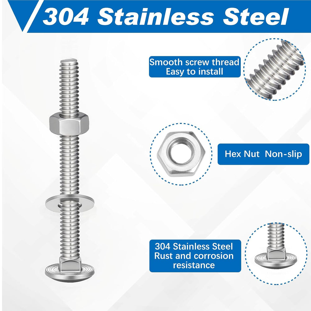 Zonon 25 Sets 3/8-16 x 3-1/2" Carriage Bolts and Nuts Kit,Silver